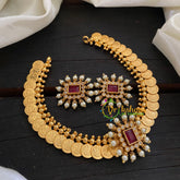 Centre Stone Coin Choker Short Neckpiece -Red-G7793